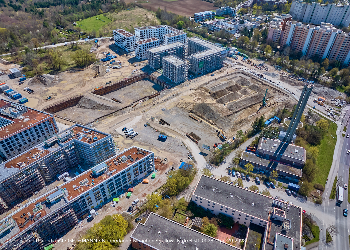 21.04.2023 - Luftbilder von der Baustelle Alexisquartier und Pandion Verde in Neuperlach